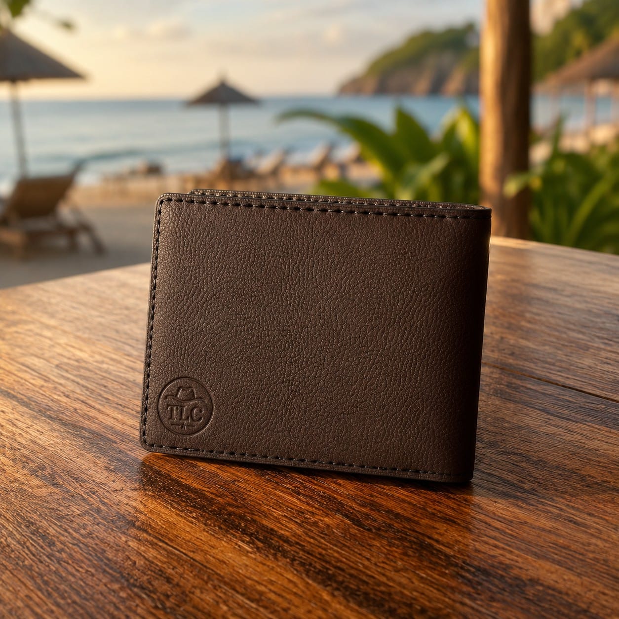 TLC Coastal Heritage Bifold Wallet styled at a coastal resort setting