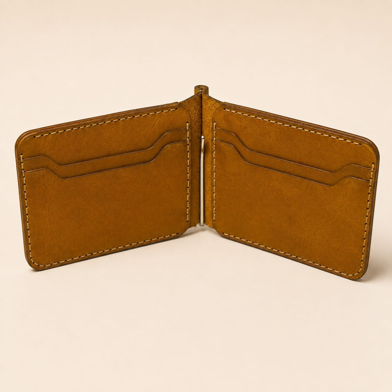 TLC Heritage Craft Money Clip Wallet open, front-facing interior view