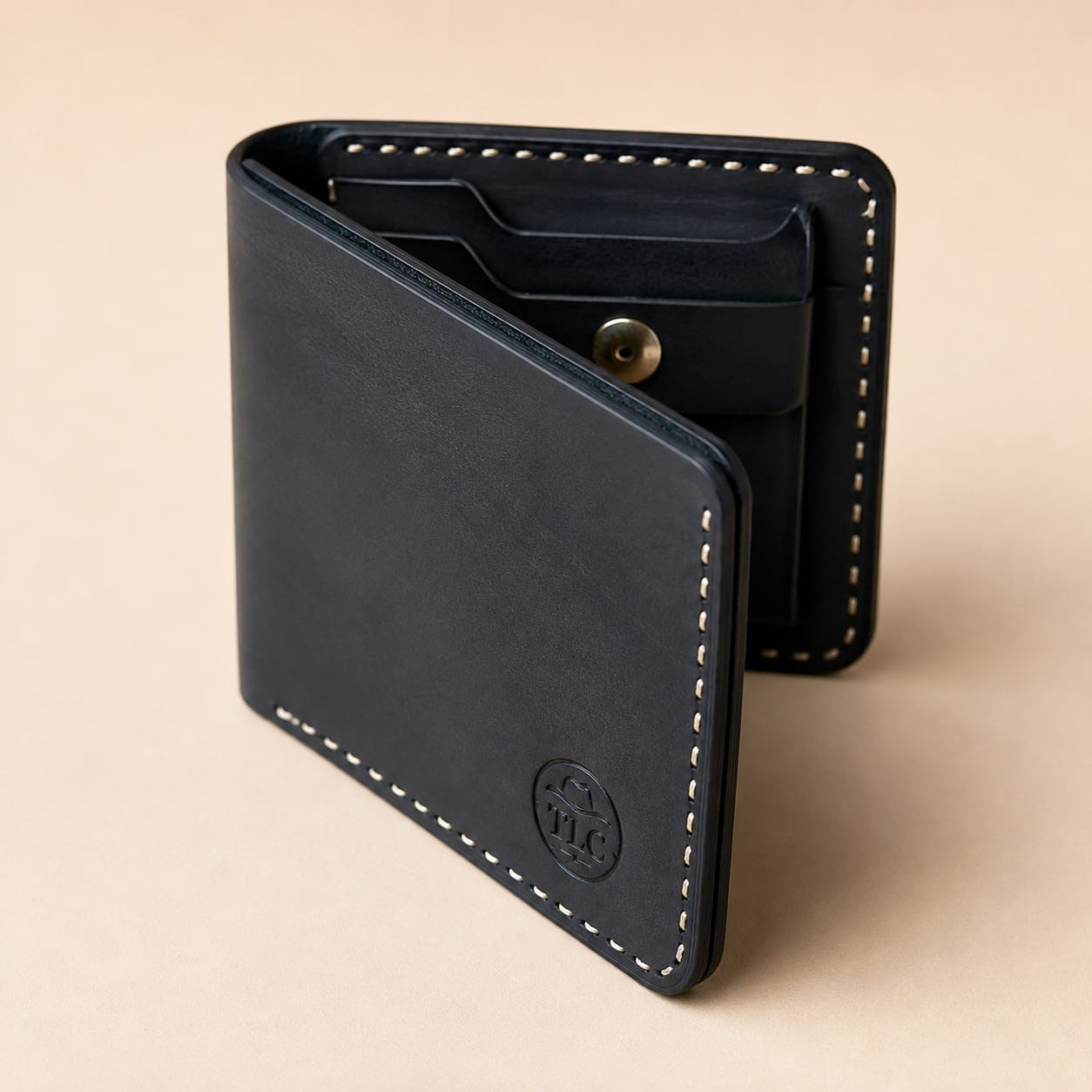 TLC Heritage Edge Bifold Wallet standing at an angle