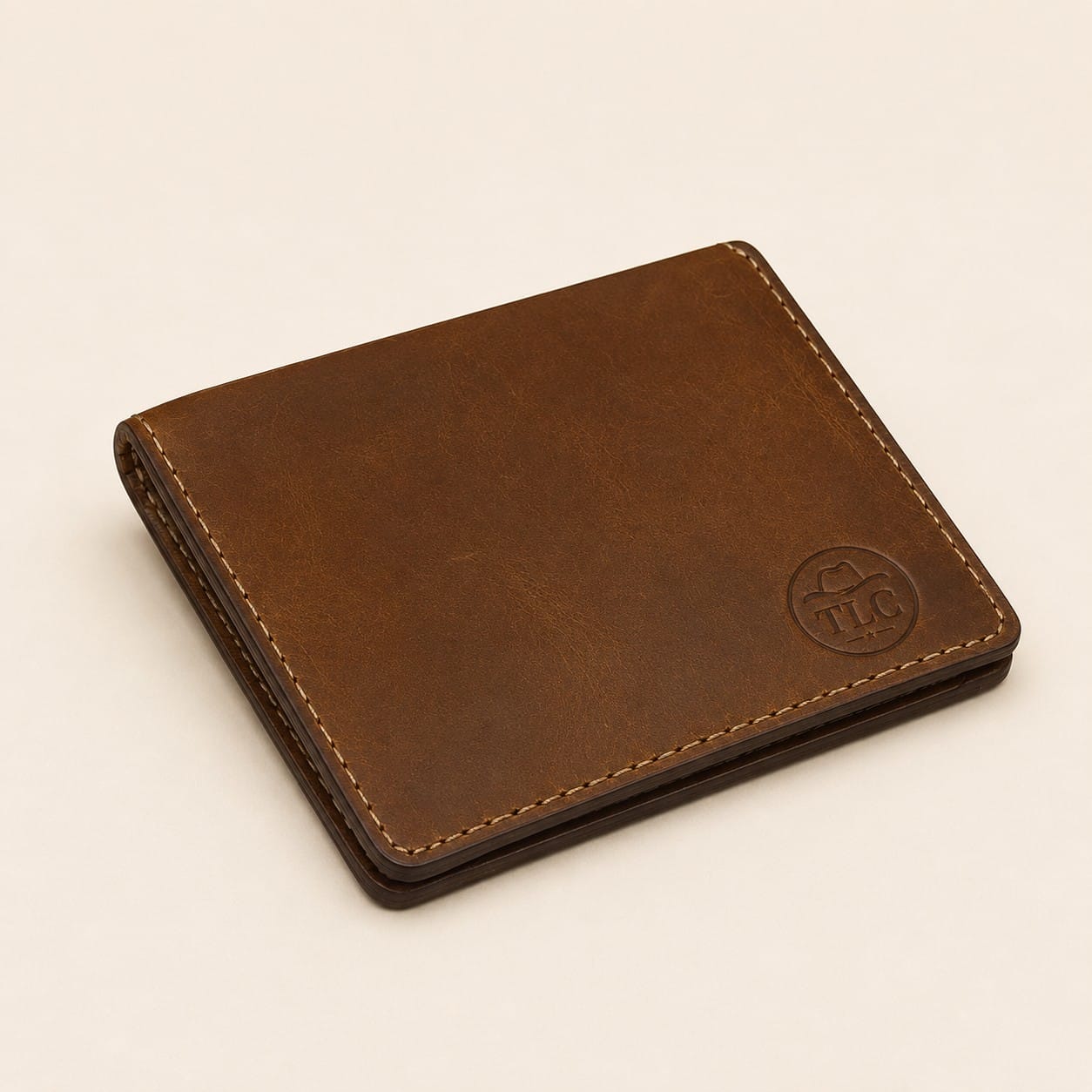 TLC Heritage Fold Wallet in chestnut-brown leather, closed view