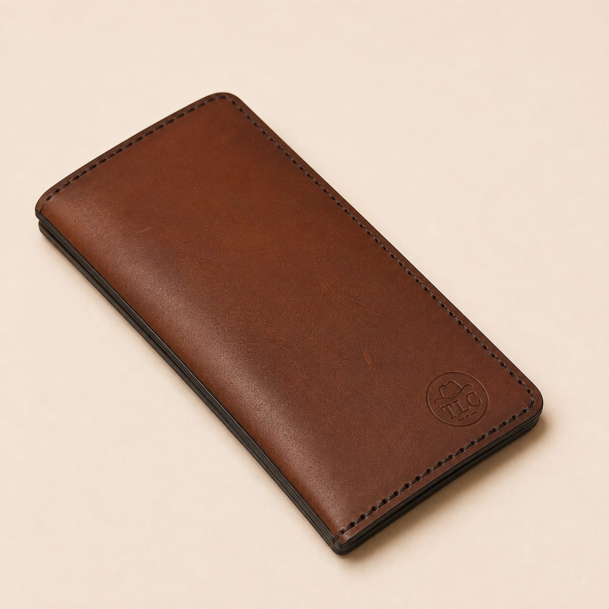 TLC Heritage Leather Folio in brown leather, closed angled view