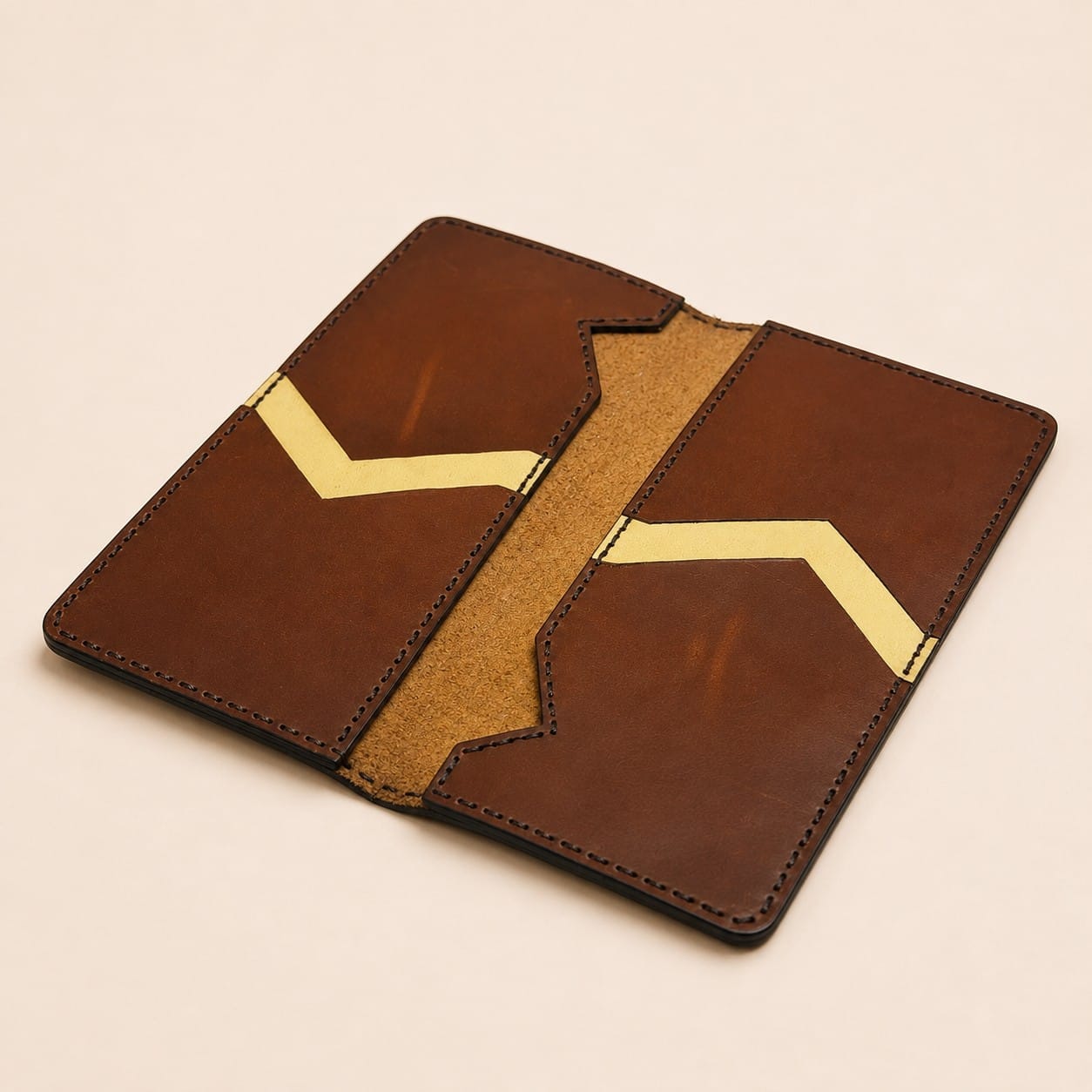 TLC Heritage Leather Folio interior showing chevron-accented pocket panels