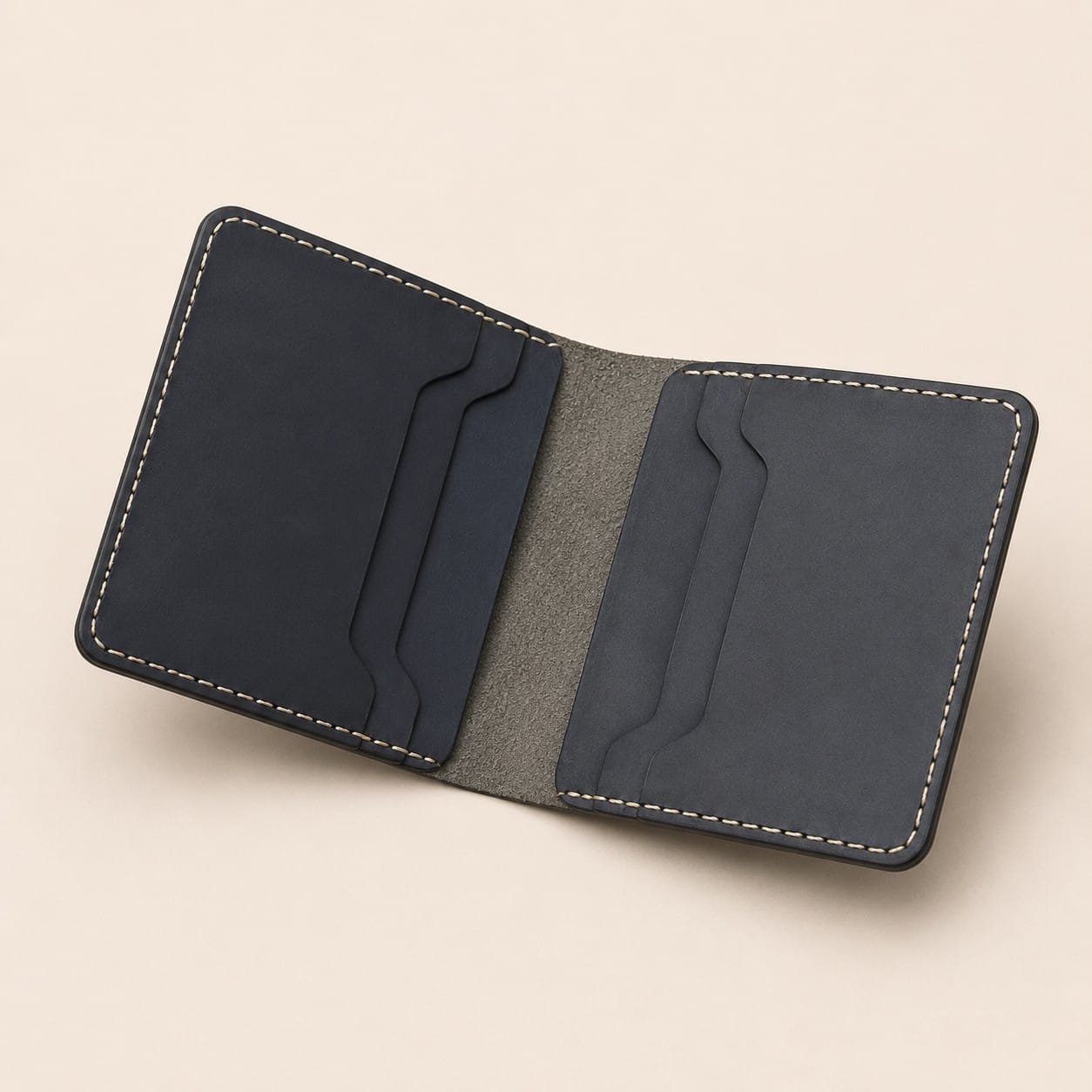 TLC Heritage Noir Bifold Wallet interior with suede-like central fold