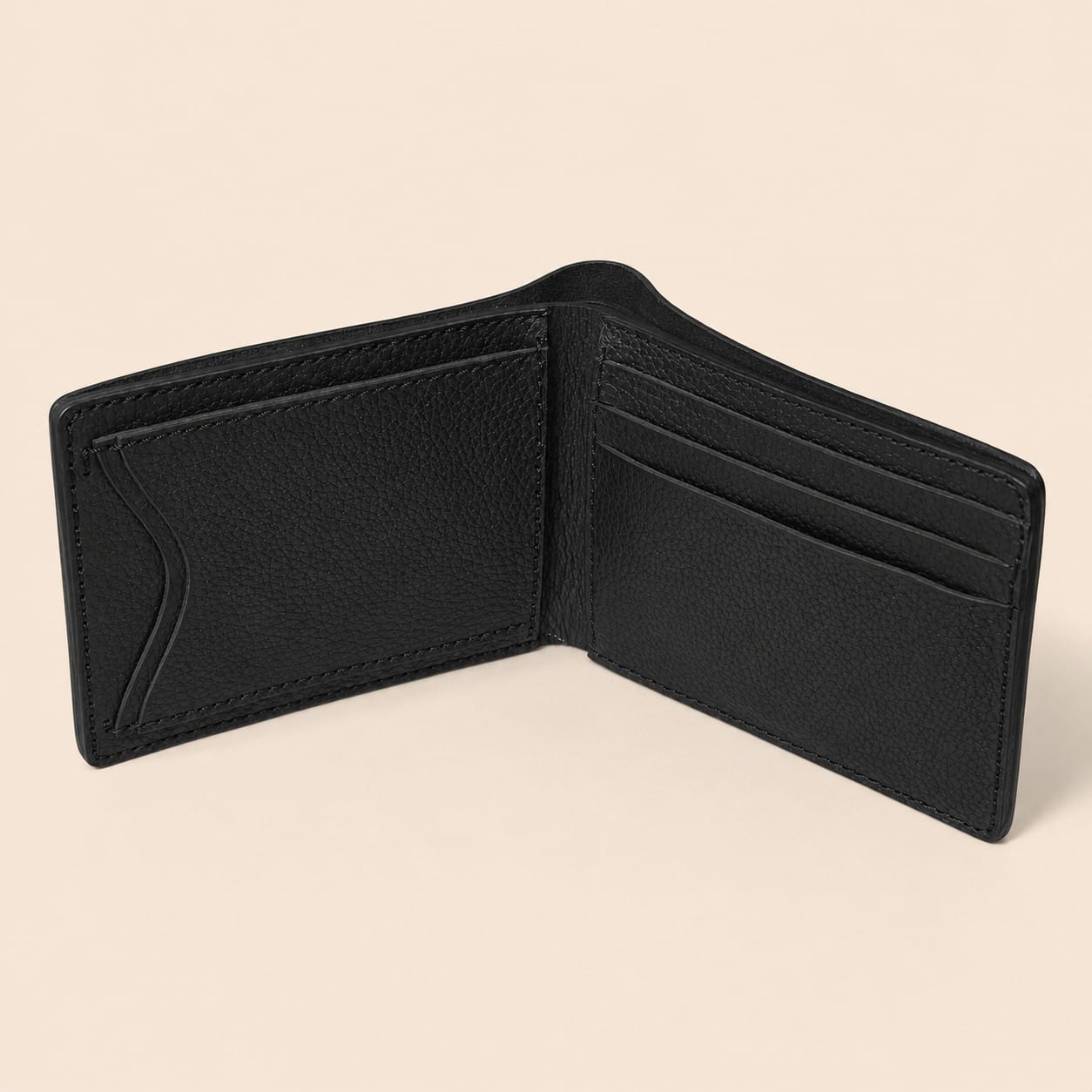TLC Noir Classic Bifold Wallet interior with curved pocket detail